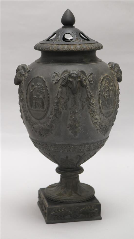 A Wedgwood black basalt pot pourri vase (a.f.)